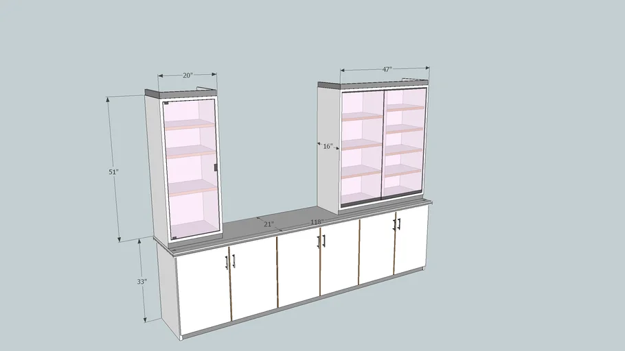 Book's shelves cabinet with glass and doors