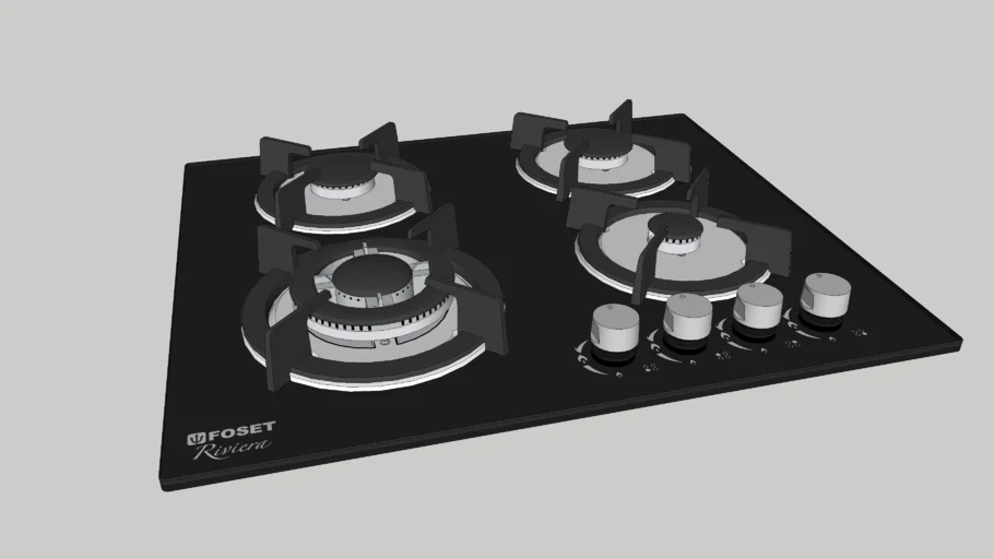 Parrilla_Estufa_4_Quemadores_gas_Foset_Riviera_Empotrar_Vidrio_Negro // Stove_4_Burner_Glass_gas