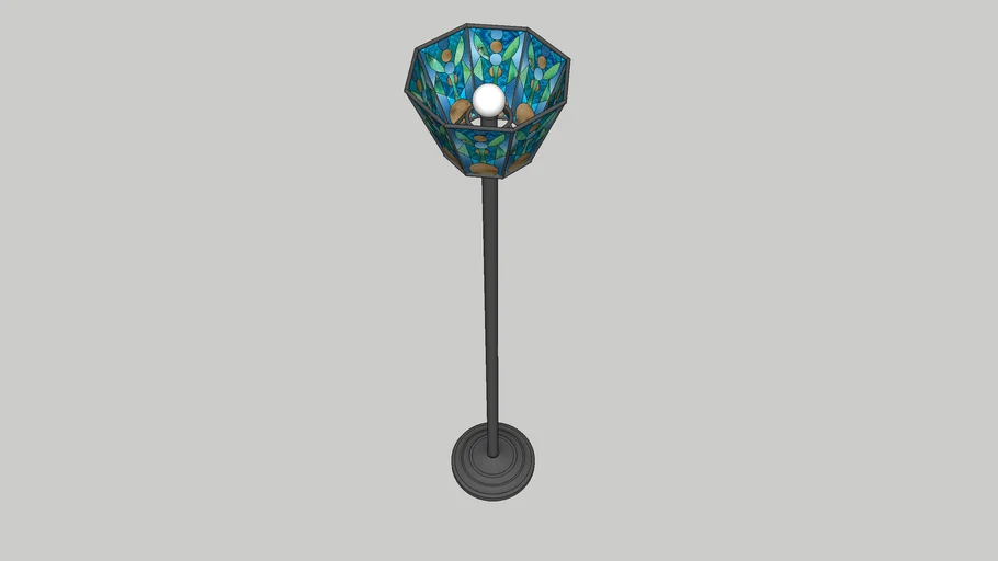 Torchiere Floor Lamp with Stained Glass (Cool Colors)